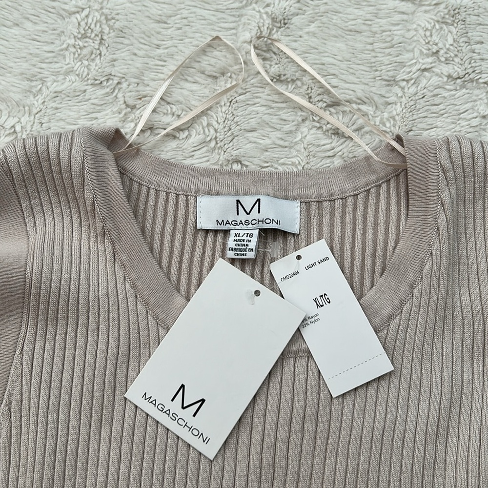 Magaschoni - Light Taupe Ribbed Crew Sleeveless Midi Dress - XL - Picture 5 of 7